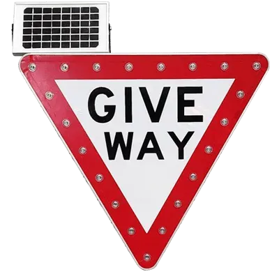 750mm Give Way Solar Sign – Aluminium & 3M Reflective – C/W Strut